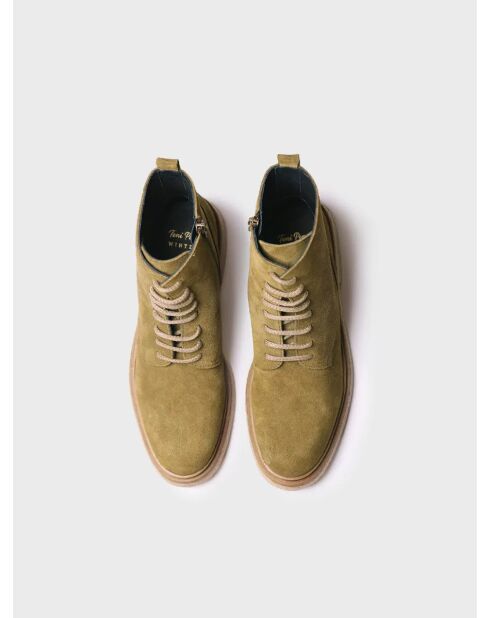Bottines en cuir Lou vert kaki