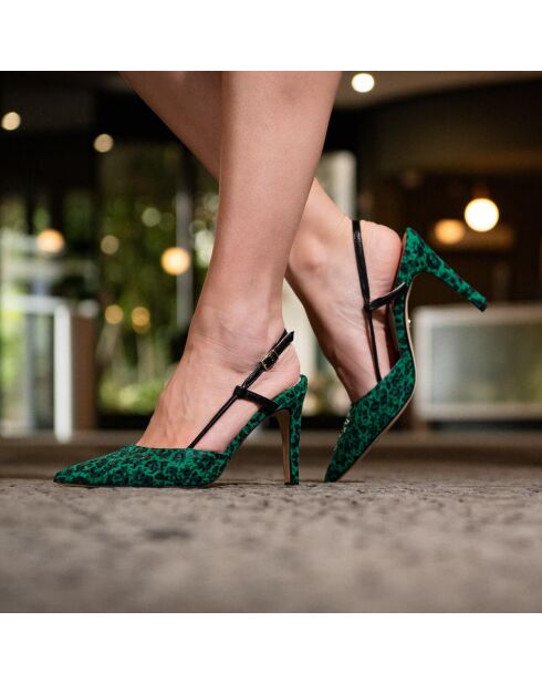 Pumps slingback in pelle con stampa leopardata - tacco 9 cm