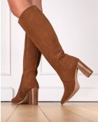Mai Stiefel aus cognacfarbenem Leder mit 9 cm Absatz