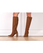 Mai Stiefel aus cognacfarbenem Leder mit 9 cm Absatz