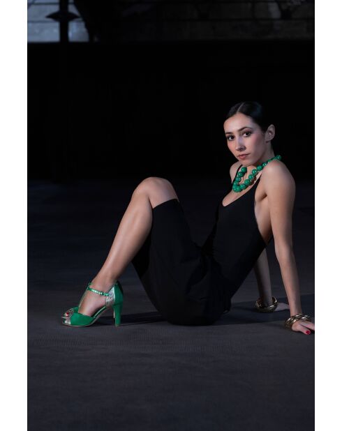 Lilith leren broek in groen en goud - Hak 8cm
