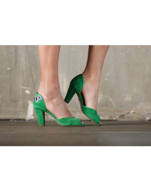 Salem groene en gouden leren pumps - Hak 8 cm