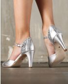 Zilverkleurige leren broek Lilith - Hak 8cm