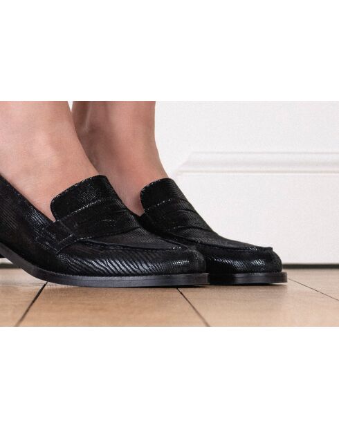 Mocasines Joey de piel iridiscente en negro