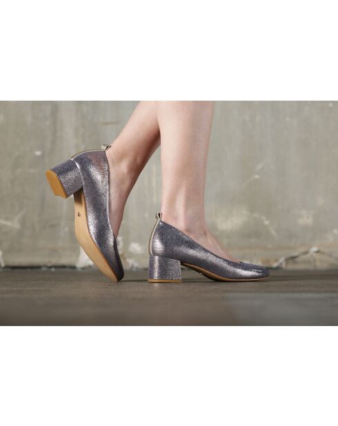 Zapatos de tacón Lucia de piel vaquera azul para bebé, tacón de 5 cm