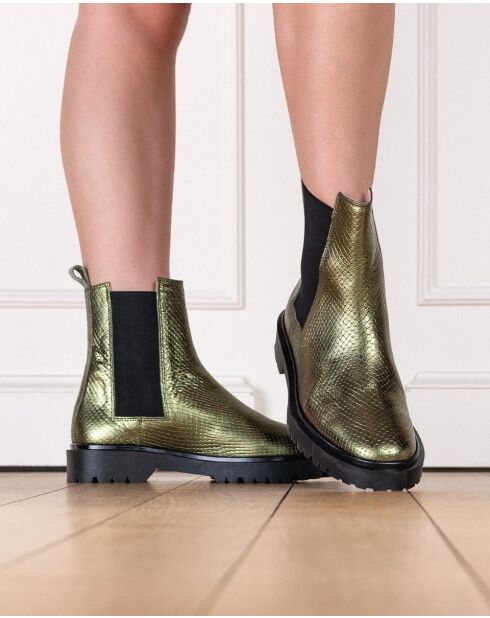 Bottines chelsea à talon en cuir métallisé Gotham kaki