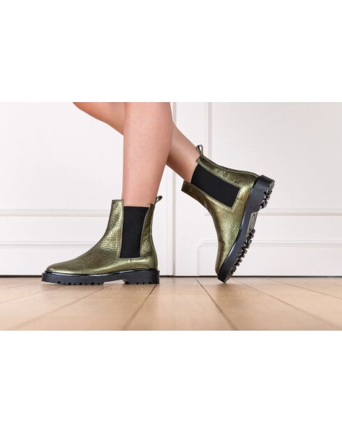 Bottines chelsea à talon en cuir métallisé Gotham kaki