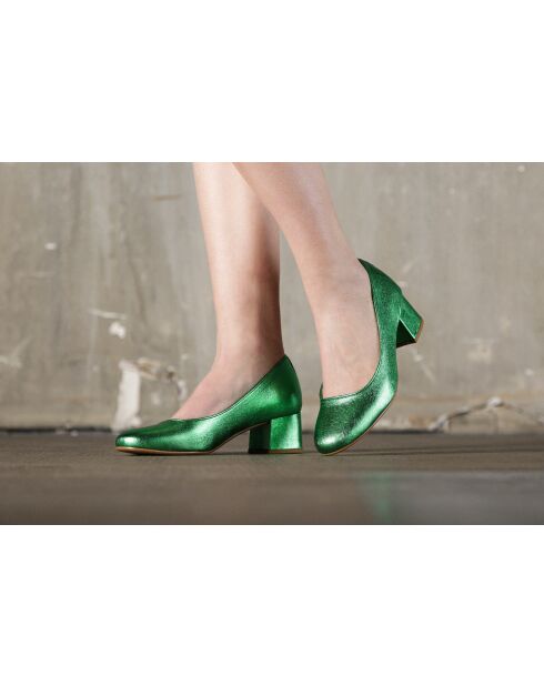 Louise-pumps van metallic leer in groene kleur - hak van 5 cm