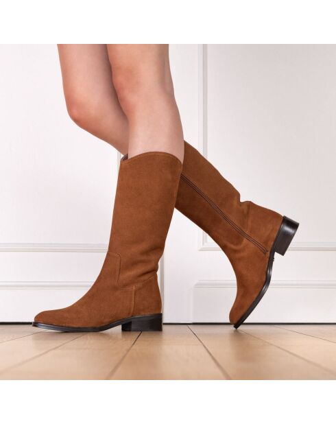 Botas Alabama de piel coñac con tacón medio