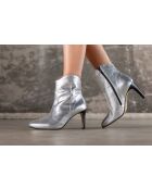 Botas de piel Santiag Rose plateadas - Tacón 7 cm