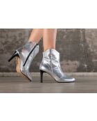 Botas de piel Santiag Rose plateadas - Tacón 7 cm