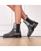 Bottines chelsea à talon en cuir craquelé Gotham argentées