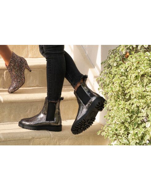 Bottines chelsea à talon en cuir craquelé Gotham argentées