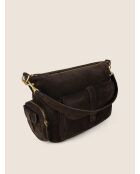 Borsa a tracolla Globetrotter Mini in pelle di velluto marrone - 42x16 cm