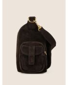 Borsa a tracolla Globetrotter Mini in pelle di velluto marrone - 42x16 cm