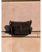 Borsa a tracolla Globetrotter Mini in pelle di velluto marrone - 42x16 cm