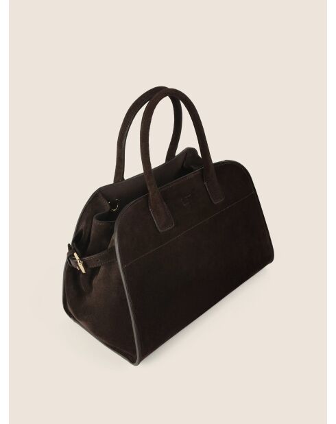 Bolso Bon Voyage Mini de piel aterciopelada marrón - 32x18 cm