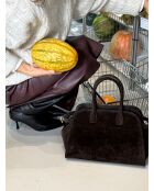 Borsa a mano Bon Voyage Mini in pelle di velluto marrone - 32x18 cm