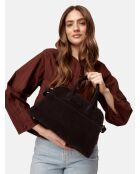 Borsa a mano Bon Voyage Mini in pelle di velluto marrone - 32x18 cm