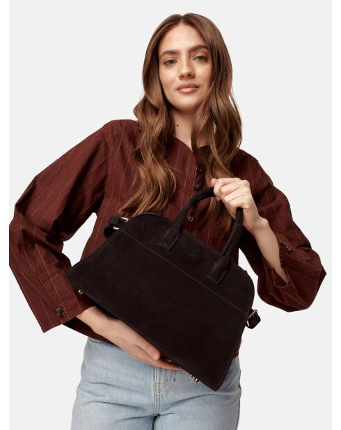 Borsa a mano Bon Voyage Mini in pelle di velluto marrone - 32x18 cm