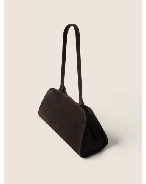 Impresionante bolso de hombro de terciopelo marrón oscuro - 28x12 cm