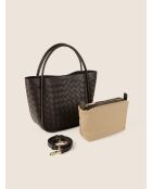 Borsa a tracolla Petite Basket café in pelle - 34x10 cm