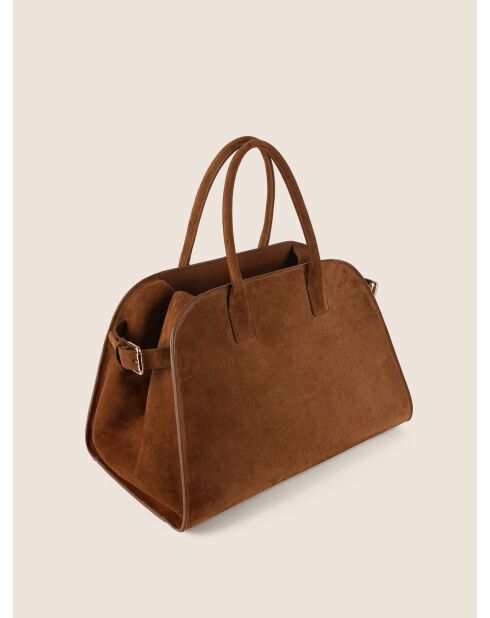 Bolso de mano Bon Voyage de piel aterciopelada coñac - 40x23 cm