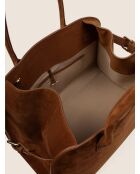 Bolso de mano Bon Voyage de piel aterciopelada coñac - 40x23 cm