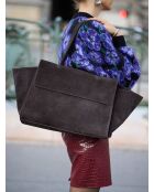 Sac cabas en cuir velours Midnight City Lights marron foncé - 55x12 cm