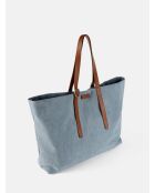 Borsa Big City Life in pelle ed ecopelle celeste - 52x13 cm