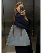 Borsa Big City Life in pelle ed ecopelle celeste - 52x13 cm
