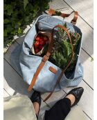 Borsa Big City Life in pelle ed ecopelle celeste - 52x13 cm