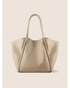 Sac cabas en cuir Big Big World New beige - 55x25 cm
