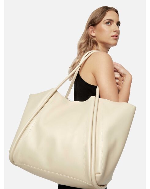 Sac cabas en cuir Big Big World New beige - 55x25 cm