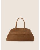 Sac à main en cuir velours Arrivederci Roma cognac - 44x18 cm