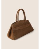 Sac à main en cuir velours Arrivederci Roma cognac - 44x18 cm