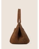 Sac à main en cuir velours Arrivederci Roma cognac - 44x18 cm