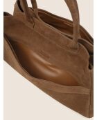 Sac à main en cuir velours Arrivederci Roma cognac - 44x18 cm