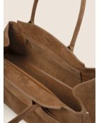 Sac à main en cuir velours Arrivederci Roma cognac - 44x18 cm