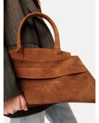 Sac à main en cuir velours Arrivederci Roma cognac - 44x18 cm