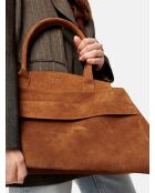 Sac à main en cuir velours Arrivederci Roma cognac - 44x18 cm