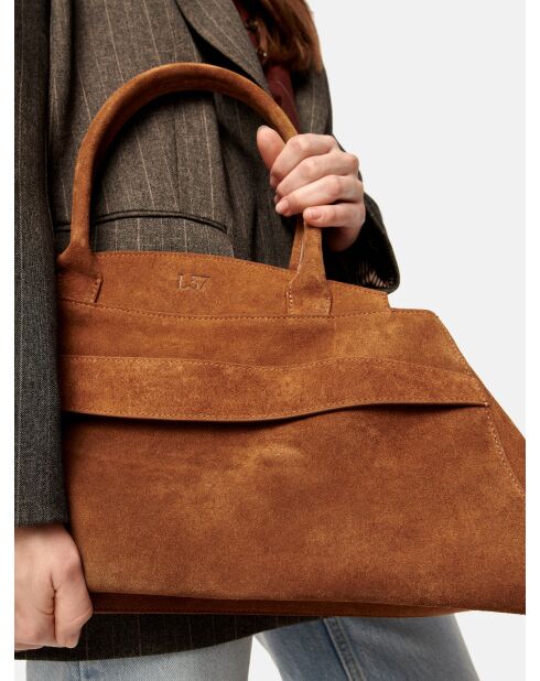 Sac à main en cuir velours Arrivederci Roma cognac - 44x18 cm