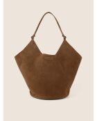 Sac porté épaule en cuir velours Wish You Were Mine cognac - 51x25 cm