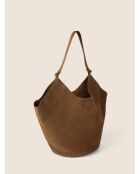 Sac porté épaule en cuir velours Wish You Were Mine cognac - 51x25 cm