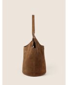 Sac porté épaule en cuir velours Wish You Were Mine cognac - 51x25 cm