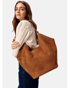 Sac porté épaule en cuir velours Wish You Were Mine cognac - 51x25 cm