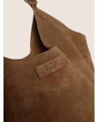 Sac porté épaule en cuir velours Wish You Were Mine cognac - 51x25 cm
