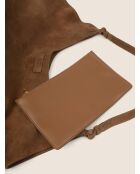 Sac porté épaule en cuir velours Wish You Were Mine cognac - 51x25 cm