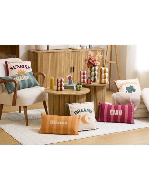 Set van 2 geborduurde katoenen kussens Dreams ochre - 40x40 cm