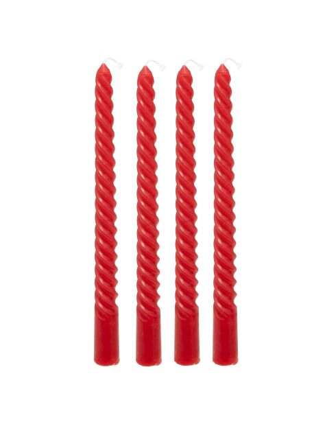 Lot de 4 bougies bâton Twist Hugo rouge - H.25 cm